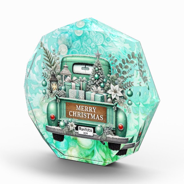 Bloque Para Fotos Camión verde pálido ventilado Feliz Navidad (Derecha)