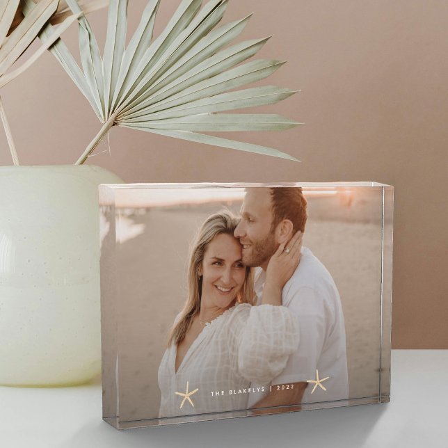 Bloque Para Fotos Casas de agua personalizadas (Watercolor Seashells Personalized Photo Block)