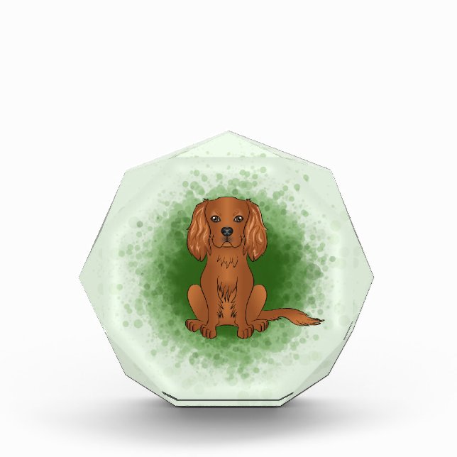 Bloque Para Fotos Cavalier King Charles Spaniel de rubí sobre verde (Anverso)