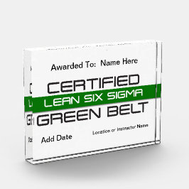 Bloque Para Fotos Certificado Lean Six Sigma Green Belt Award