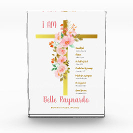 Bloque Para Fotos Chica De Bautismo Flores Rosa Y Rojas En La Cruz