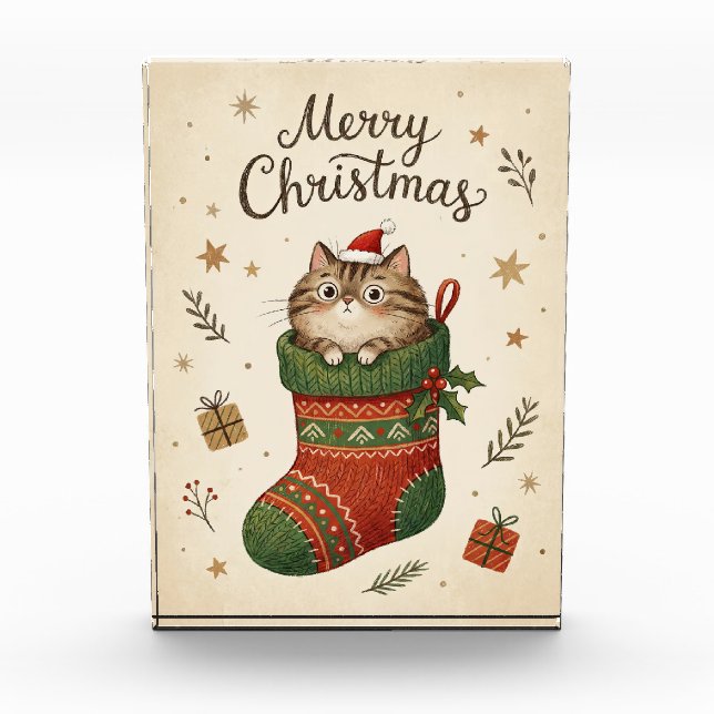 Bloque Para Fotos Christmas Cat in Stocking (Anverso)