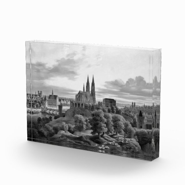 Bloque Para Fotos Ciudad medieval a escala de grises (Derecha)