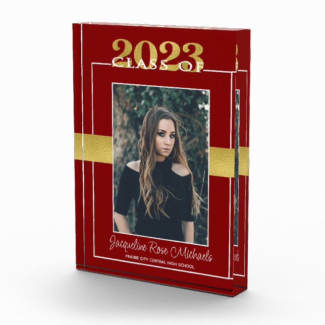 Bloque Para Fotos Clase de 2023 Red and Gold Graduation Keepsake (Derecha)