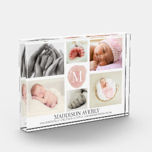 Bloque Para Fotos Colaboración de monograma rosa acuarela niña nacim