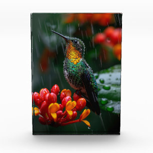 Bloque Para Fotos Colibrí encaramado en flor brillante