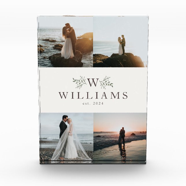 Bloque Para Fotos Collage de bodas recién casados en monograma rústi (Anverso)