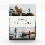 Bloque Para Fotos Collage de recién casados con monograma rústico<br><div class="desc">Con espacio para 4 fotos, este marco de fotos muestra imágenes de su boda junto con una inicial rodeada de ramas rústicas. Agregue un apellido y la fecha establecida para la forma perfecta de conmemorar su día de boda y el comienzo de su familia. Es un regalo de boda o...</div>