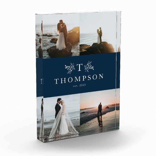 Bloque Para Fotos Collage rustico en monograma azul marino (Izquierda)