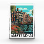 Bloque Para Fotos Colorida vista del canal Vintage Amsterdam Países<br><div class="desc">Impresionante Bloque fotográfico de los Países Bajos en Ámsterdam que presenta los famosos canales de la capital holandesa,  Amsterdam,  Holanda. Este producto es un gran recuerdo de viaje y una idea de regalo para todos los turistas y visitantes del destino europeo de viajes. Hazlo tuyo y compres ahora.</div>