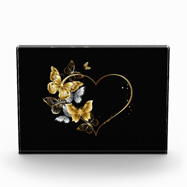 Bloque Para Fotos Corazón con mariposas doradas (Anverso)