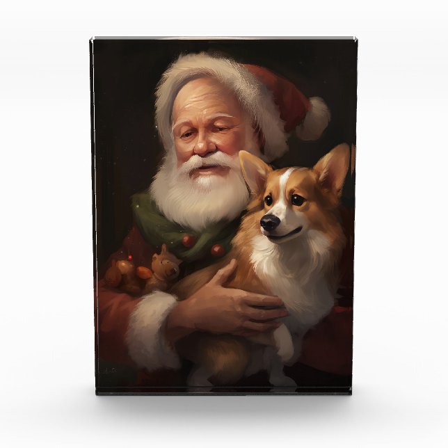 Bloque Para Fotos Corgi Con Navidades festivos de Santa Claus (Anverso)