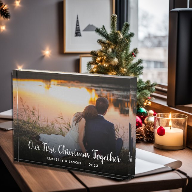Bloque Para Fotos Crea tu propia Nuestra primera Navidad juntos (Our First Christmas together photo block. You can add your own photo, text, names and year.)