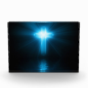 Bloque Para Fotos Cruz cristiana en luz azul