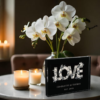 Bloque Para Fotos Cute Black White and Grey Shades Floral LOVE Word
