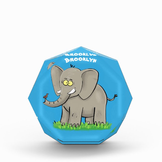 Bloque Para Fotos Cute funny elephant with bird on trunk cartoon (Anverso)