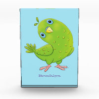 Cute green curious parakeet cartoon illustration