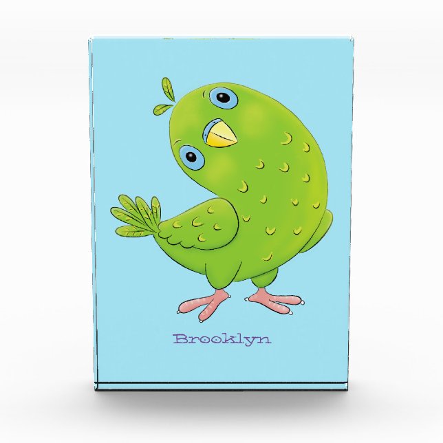 Bloque Para Fotos Cute green curious parakeet cartoon illustration (Anverso)