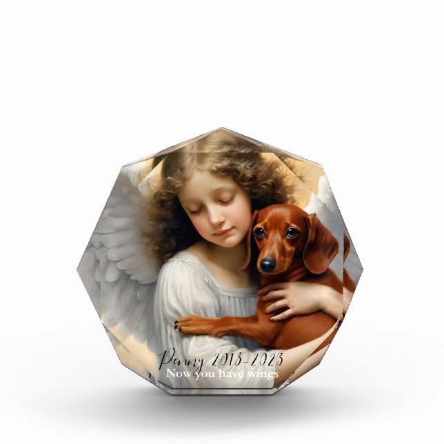 Bloque Para Fotos Dachshund conmemorativo con Angel Personalizado (Anverso)