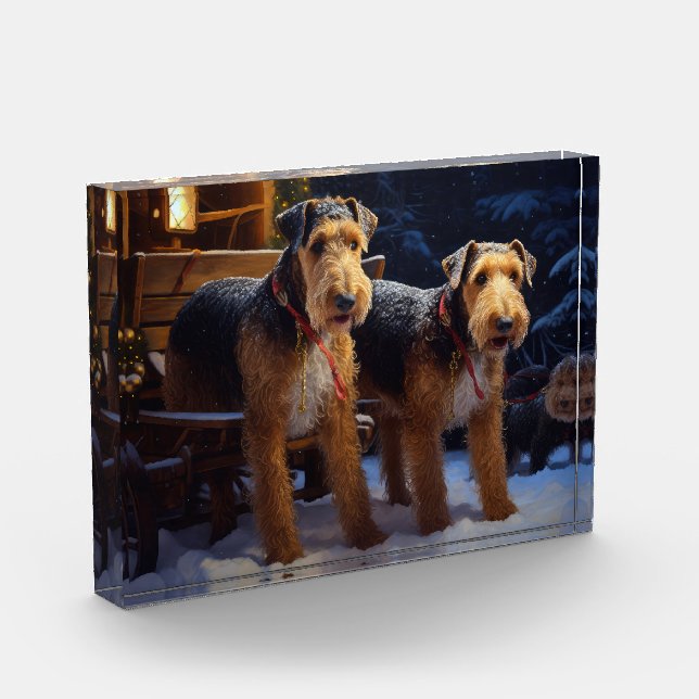 Bloque Para Fotos Decoración de los Navidades de Airedale Snowy Slei (Izquierda)