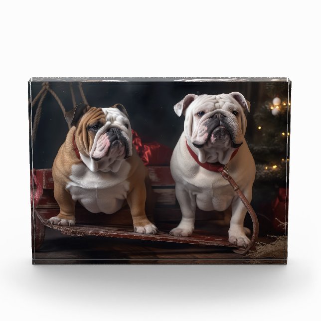 Bloque Para Fotos Decoración de los Navidades de bulldog Snowy Sleig (Anverso)