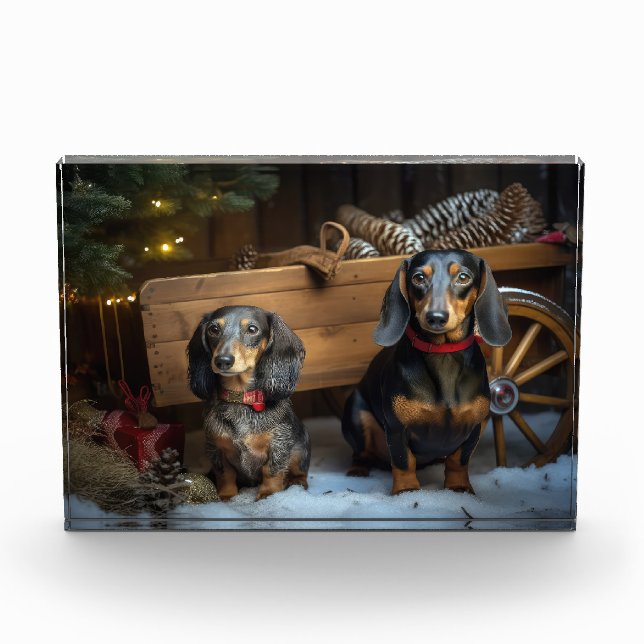 Bloque Para Fotos Decoración de los Navidades de Dachshund Snowy Sle (Anverso)