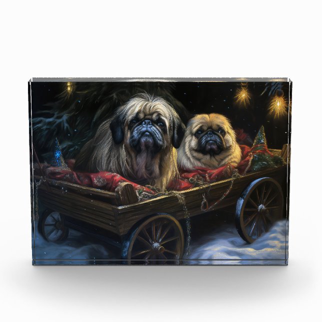 Bloque Para Fotos Decoración de los Navidades Pekingeses Snowy Sleig (Anverso)