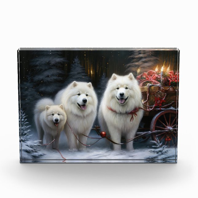 Bloque Para Fotos Decoración de los Navidades Samoyed Snowy Sleigh (Anverso)