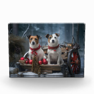 Bloque Para Fotos Decoración de Navidad de Trineo Nevado Jack Russel