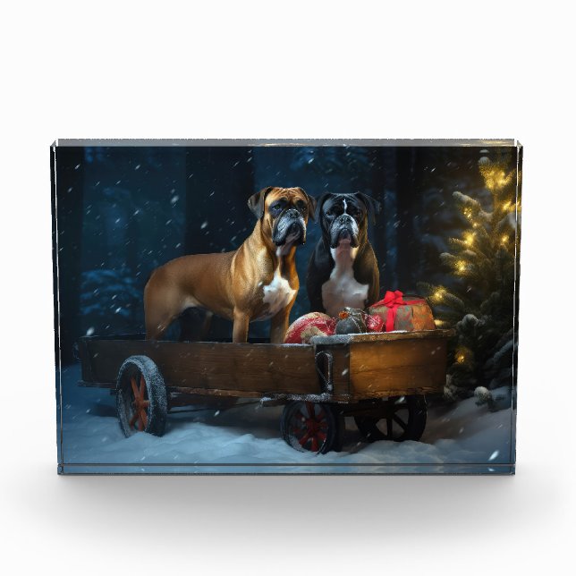 Bloque Para Fotos Decoración de Navidades Boxer Snowy Sleigh (Anverso)