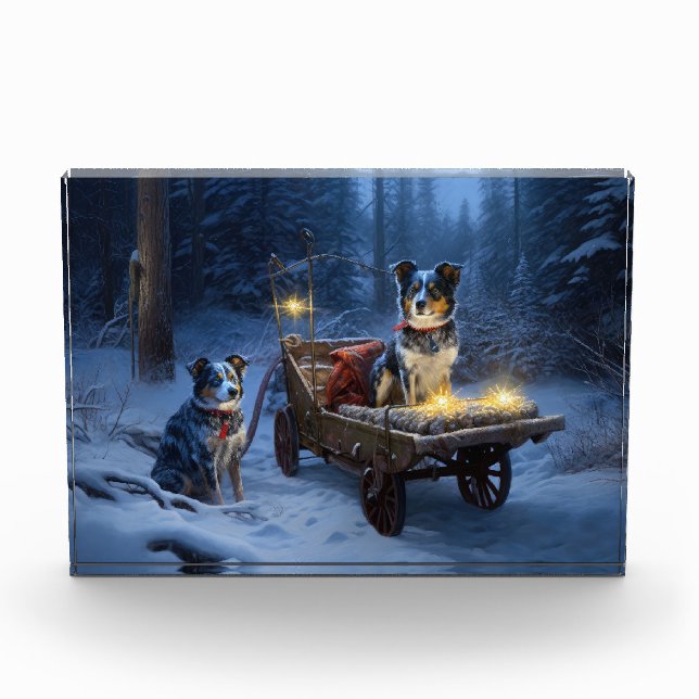Bloque Para Fotos Decoración de Navidades de Blue Heeler Snowy Sleig (Anverso)
