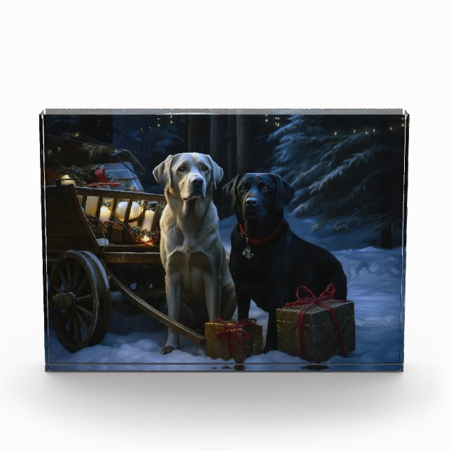 Bloque Para Fotos Decoración de Navidades de Labrador Snowy Sleigh (Anverso)