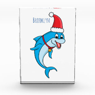 Bloque Para Fotos Delfín lindo con personalizado de Santa hat