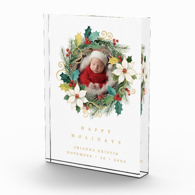 Bloque Para Fotos Delicate Classy First Christmas Wreath Baby Photo (Derecha)