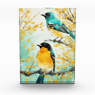 Bloque Para Fotos Dos pájaros sentados en la rama del árbol