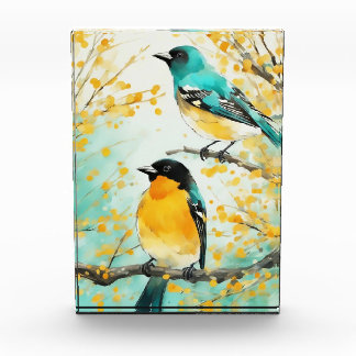 Bloque Para Fotos Dos pájaros sentados en la rama del árbol
