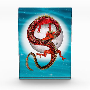 Bloque Para Fotos Dragón de Luna Roja Arte de Fantasía Celestial