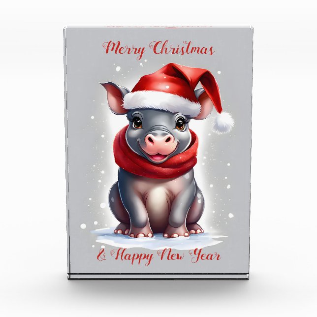 Bloque Para Fotos Dulce dulce Hippopótamo Santa Hat Año Nuevo (Anverso)
