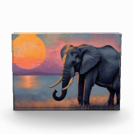 Bloque Para Fotos Einsamer Elefant am majestätischen Sonnenuntergang