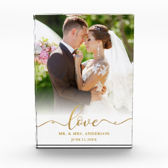 Bloque Para Fotos Elegant Love Gold Script Sr. y Sra. Boda (Anverso)