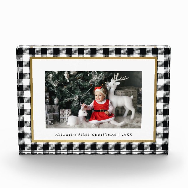 Bloque Para Fotos Elegant White Buffalo Plaid Personalized Holiday (Anverso)