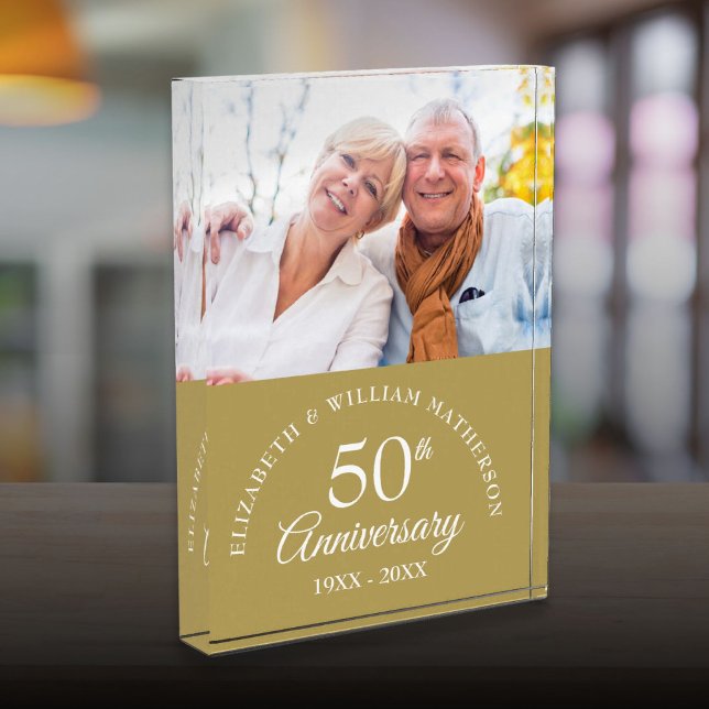 Bloque Para Fotos Elegante 50° Aniversario del Boda de Oro (Elegant 50th Golden Wedding Anniversary Photo Block)