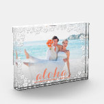 Bloque Para Fotos Elegante BODA<br><div class="desc">Este encantador bloque fotográfico muestra la palabra ALOHA en un hermoso guión de CUALQUIER COLOR enmarcado con un borde blanco de hibiscos que puede ser removido. Crea para regalos familiares o para ti mismo. Cambie la palabra ALOHA por cualquier cosa o quítela.</div>