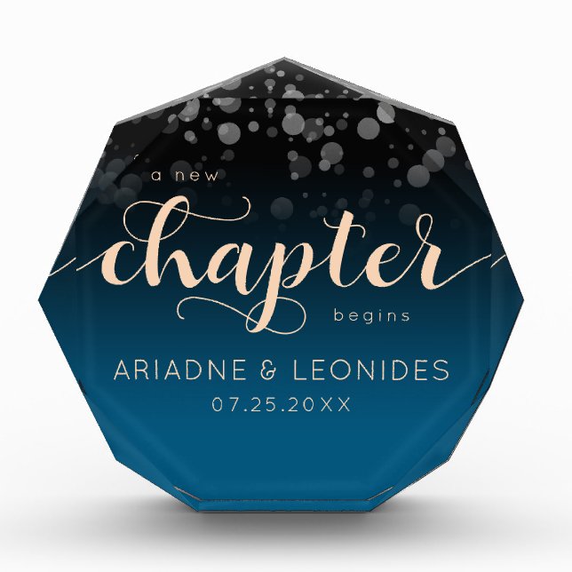 Bloque Para Fotos Elegante Boda azul oceánico Peach Un Capítulo Nuev (Anverso)