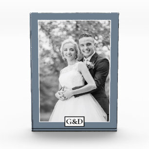 Bloque Para Fotos Elegante boda de borde gris de pizarra y iniciales
