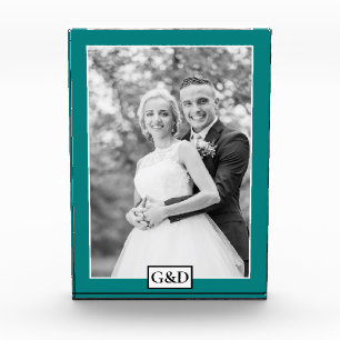 Bloque Para Fotos Elegante boda de borde verde azulado e iniciales