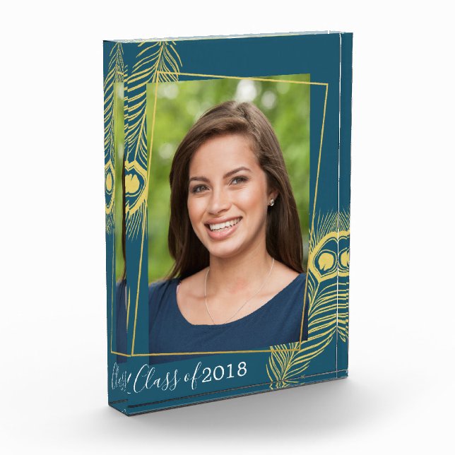 Bloque Para Fotos Elegante Clase de Graduación del Pavo Real de Oro (Izquierda)