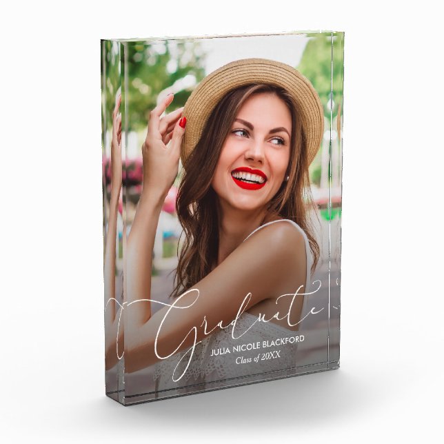 Bloque Para Fotos Elegante Graduación de Guión Blanco Moderno (Izquierda)