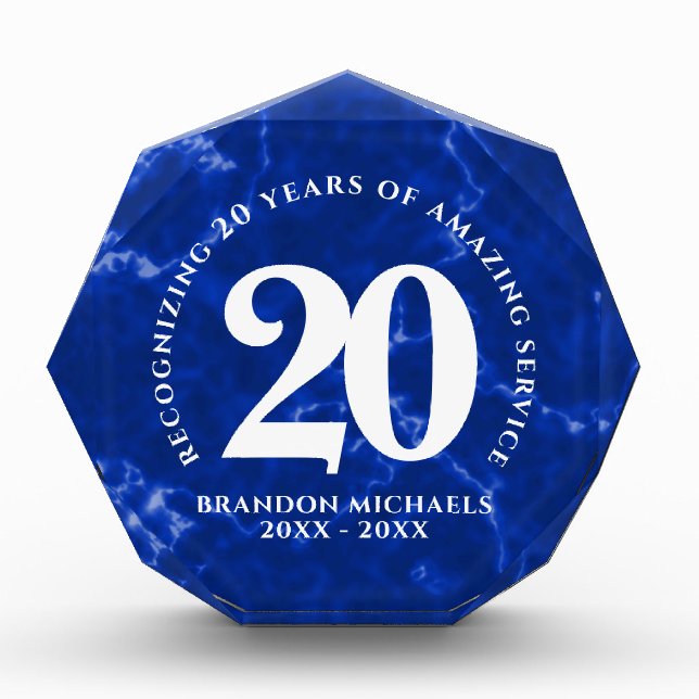 Bloque Para Fotos Elegante mármol azul 20 años de trabajo aniversari (Anverso)