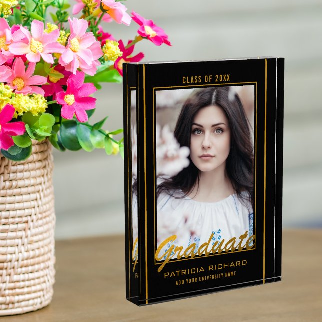 Bloque Para Fotos Elegante Negro Y Oro De Graduación Keepsake (Subido por el creador)